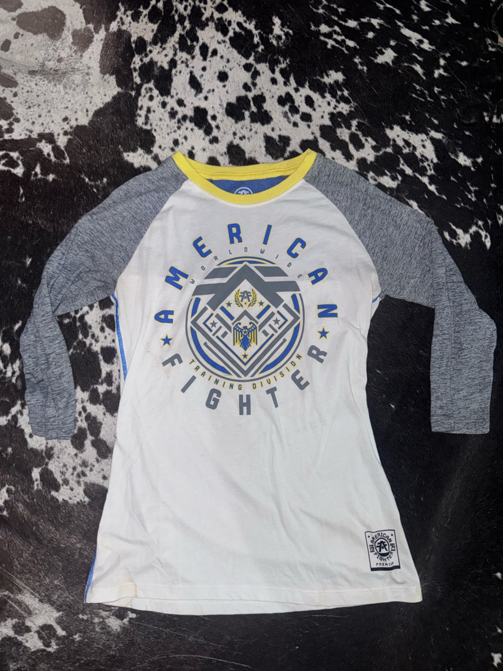 American Fighter White & Gray Raglan Graphic Tee